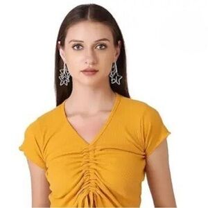 Aritzia Yellow Ruched Crop T-Shirt